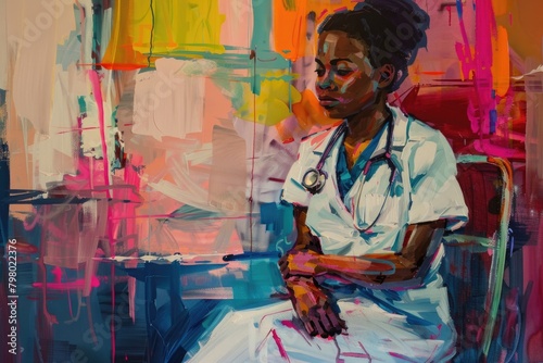 A realistic painting of a woman with a stethoscope. Suitable for medical concepts © Ева Поликарпова