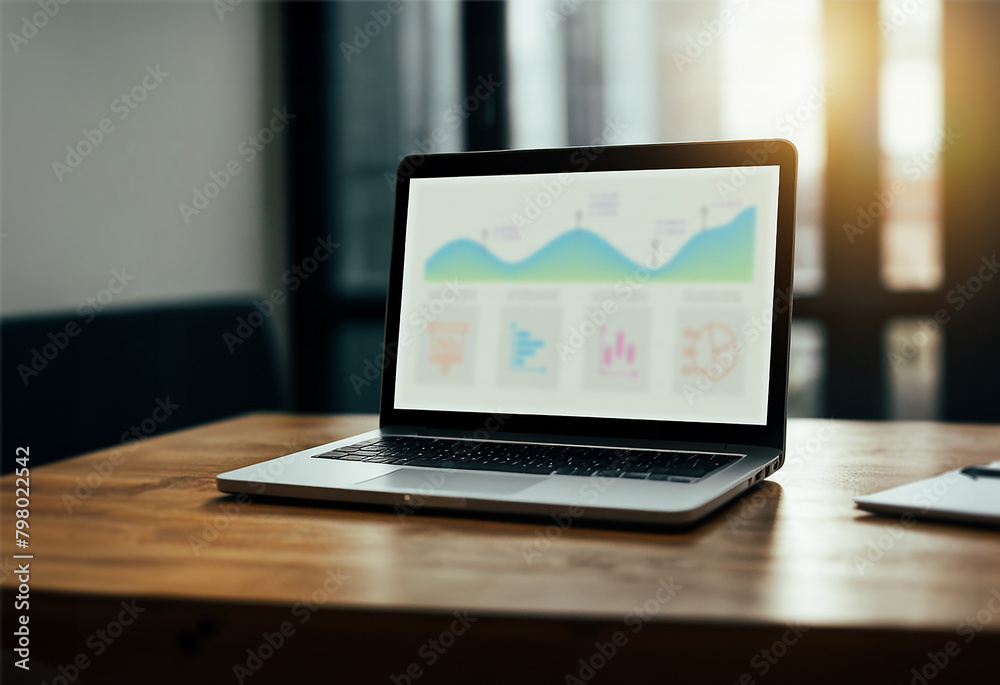Laptop on the desk in a office with sunlight , AI Generative Laptop on the desk in a office with sunlight , AI Generative