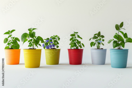 Eco-friendly flower pots made of recyclable plastic, promoting sustainability and environmental responsibility in gardening.


