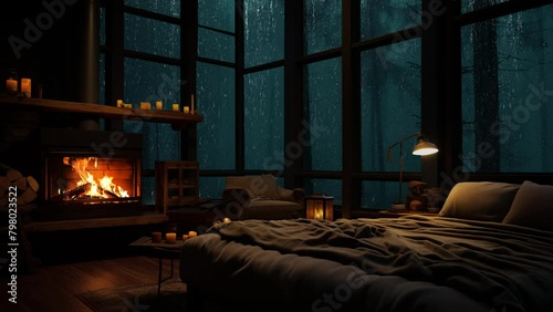 Spending Night with Rain Sounds for Sleep, Relax Meditation in Cozy Cabin Porch Rain for Sleep photo