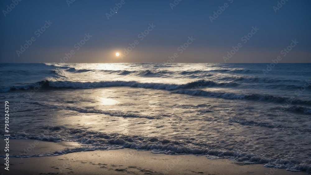 波のさざめきと夕日の輝き