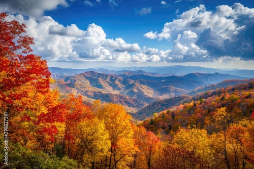 Mountains In Fall. Autumn Landscape in Great Smoky Mountains National Park, North Carolina and Tennessee Border