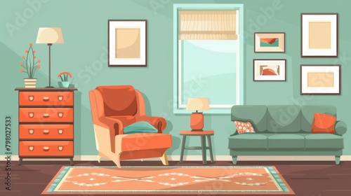 Furniture Room. Stylish Apartment Living Room with Comfortable Armchair and Couch