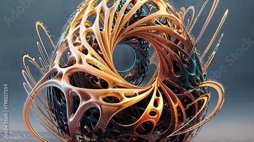 Futuristic Organic Fractal Structure with Golden Accents