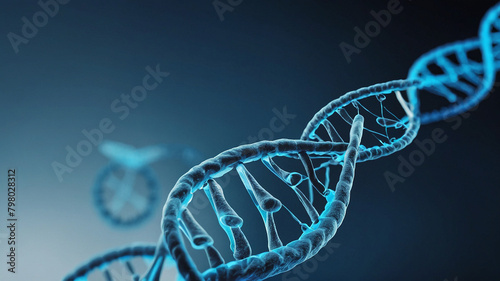 Medical HUD and a DNA chain. Medical HUD and a blue and white DNA sketch against a blurred blue background. Toned image double exposure