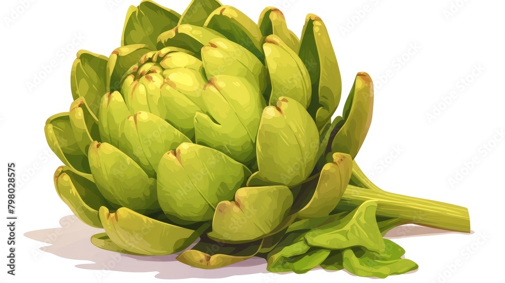 A vibrant cartoon render of a fresh artichoke vegetable set against a white background in a cartoon style illustration A vibrant cartoon render of a fresh artichoke vegetable set against a white background in a cartoon style illustration
