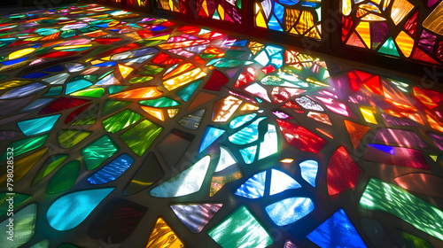 Various pieces of stained glass integrate to form a luminous and complex pattern.  © Oleksandr