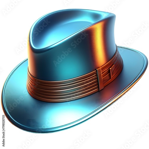 A hat with a blue and orange band, adding a touch of color