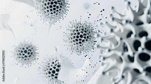 White background with black cells and white colored virus shapes  photo