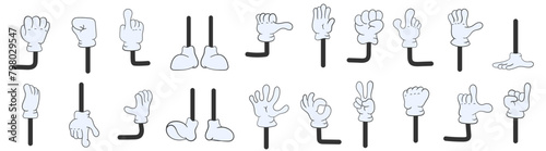 PNG, Cartoon gloved arm on white background in hand drawn style. Comic hands in gloves, retro doodle arms with different gestures icons set. Gesture hand finger count, thumb gesturing. Vector illustra