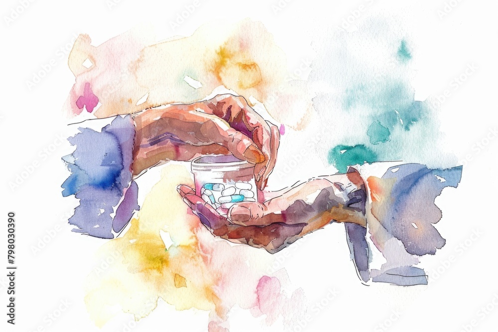 A beautiful watercolor painting of a hand holding a cup. Perfect for various design projects A beautiful watercolor painting of a hand holding a cup. Perfect for various design projects