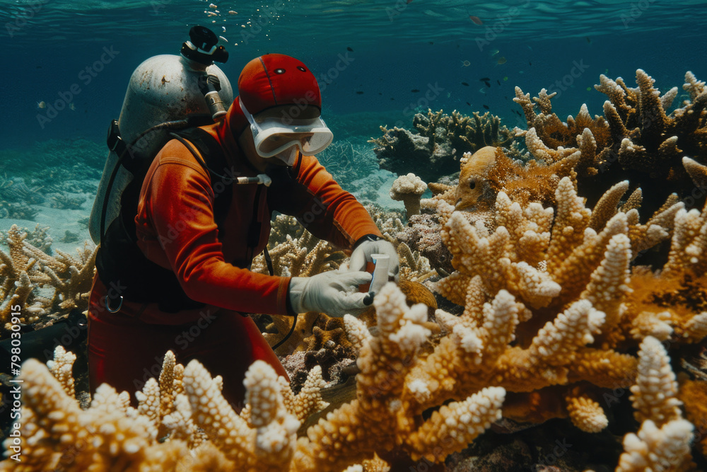 A marine biologist using antibiotics as part of their research or treatment to study and protect marine life.