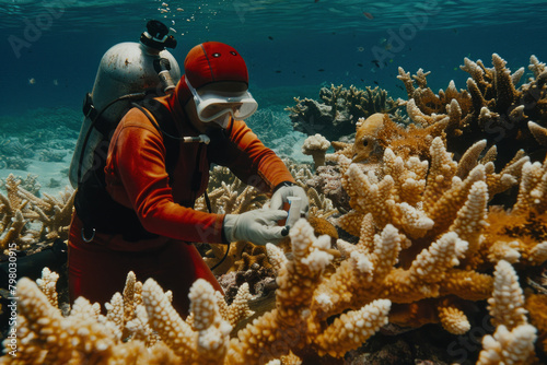 A marine biologist using antibiotics as part of their research or treatment to study and protect marine life.

