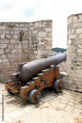canon inside the Fortica fortress of Hvar, island Hvar, Croatia