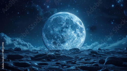Beautiful full moon scenery  glowing lights background