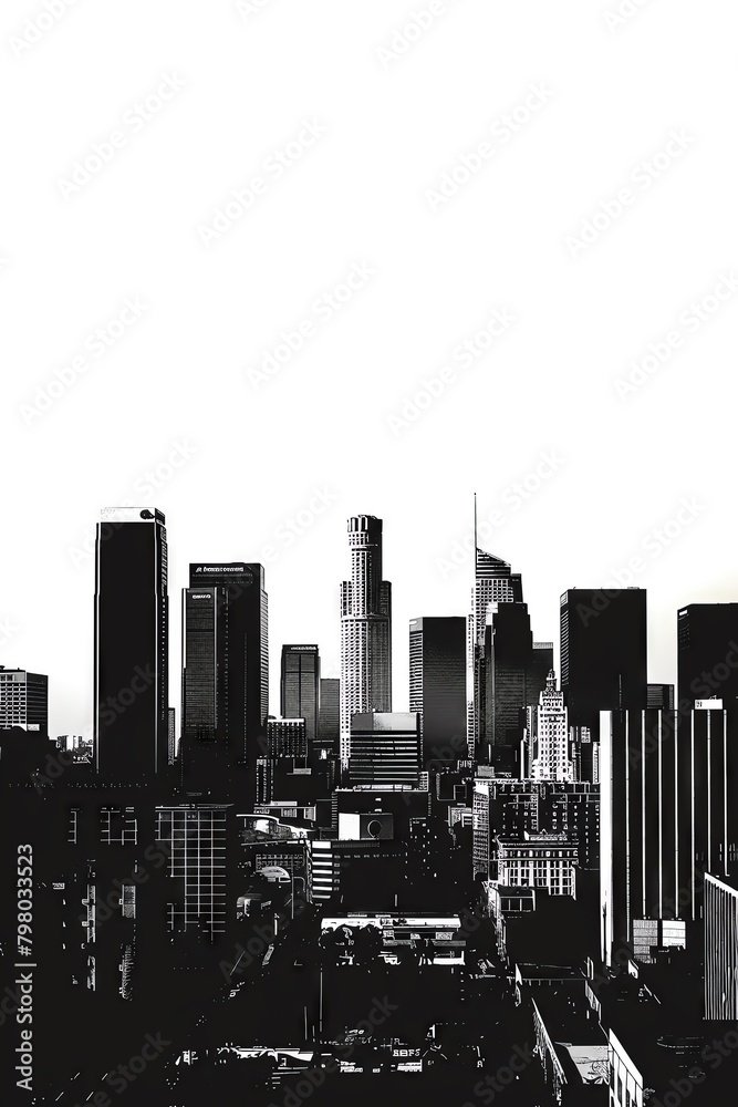 Fototapeta premium A black and white cityscape of a large American city.