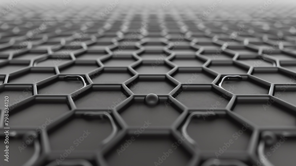 Black and grey hexagons with a sphere in the center Black and grey hexagons with a sphere in the center