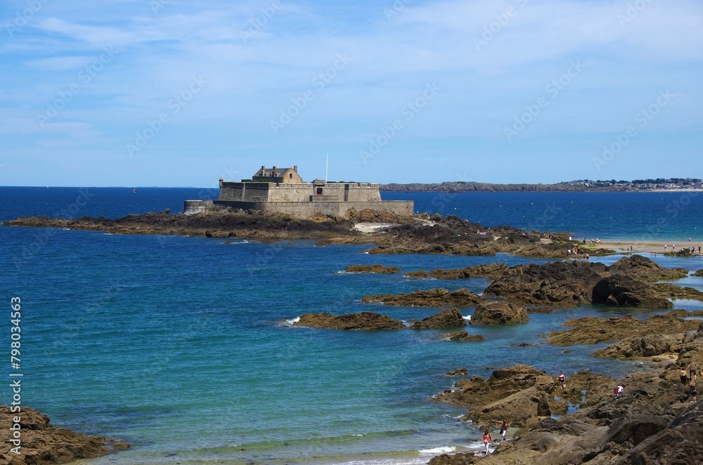 National fort in St Malo at low tide in Brittany in France, Europe