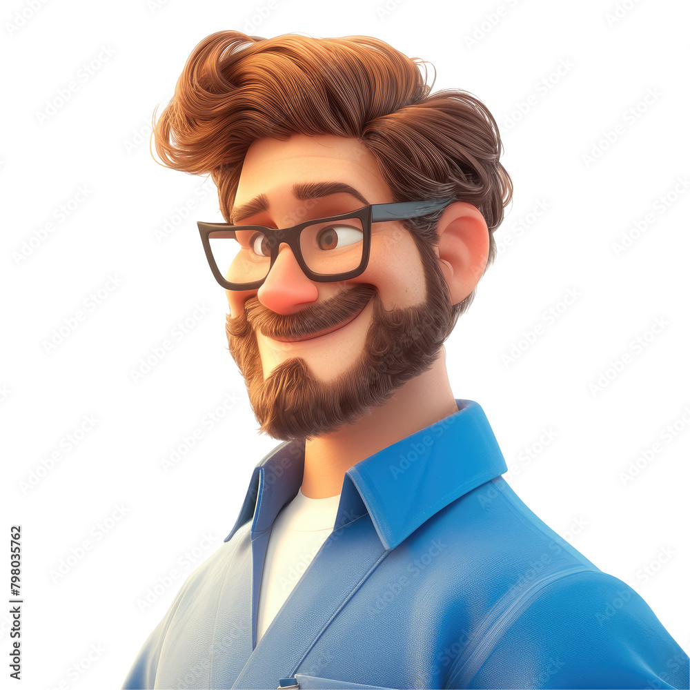 A Caucasian cartoon character a skilled traumatologist is portrayed smiling and glancing to the side set against a transparent background A Caucasian cartoon character a skilled traumatologist is portrayed smiling and glancing to the side set against a transparent background