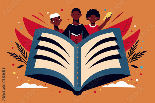 minimalist illustration of a book opening to reveal a powerful message about Black history