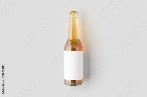 Clear longneck beer bottle mockup with blank label. photo