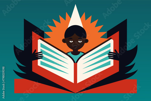 minimalist illustration of a book opening to reveal a powerful message about Black history