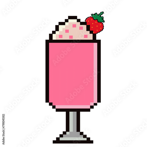 Milkshake pixel icon. 80s, 90s arcade game style. Vector illustration game assets 8-bit sprite, isolated street food pixel. 