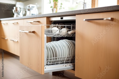 Kitchen furniture with dishwasher Generative AI