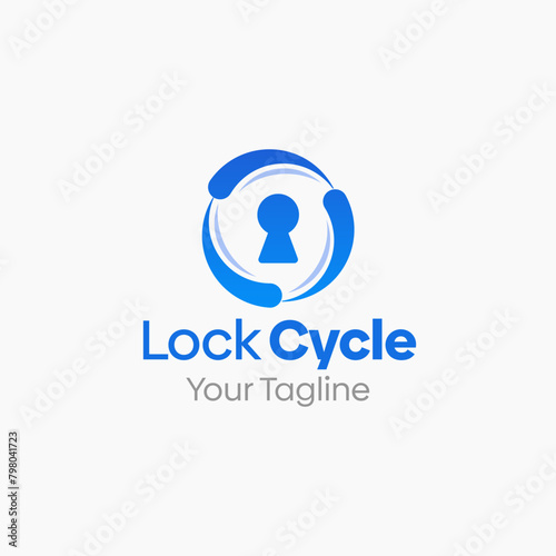 Illustration Vector Graphic Logo of Lock Cycle. Merging Concepts of a padlock and Spin whirl. Good for business, technology