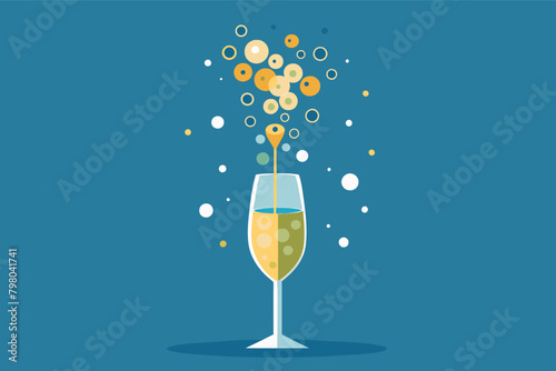 minimalist illustration of a champagne flute overflowing with bubbles shaped like numbers counting down to 2025