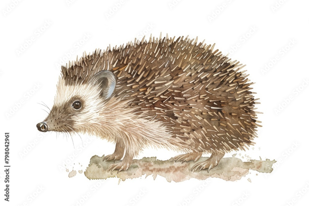 Fototapeta premium Adorable watercolor painting of a small hedgehog, perfect for nature-themed designs