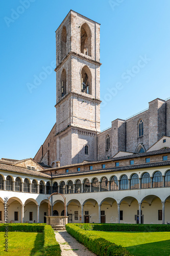 Interior of the cloister and bell tower of the convent of the church of San Domenico in Perugia, Italy , 15th century.