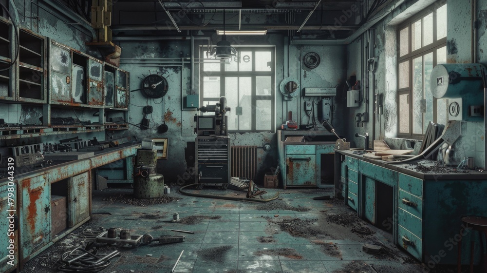 A dirty kitchen with clutter on the floor. Ideal for illustrating a need for cleaning services A dirty kitchen with clutter on the floor. Ideal for illustrating a need for cleaning services