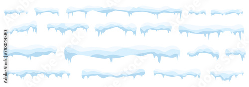 PNG, Snowballs and snow drifts winter decoration snowy elements. Snow caps, snowballs and drifts set. Cartoon pattern. Winter decorations. Seasonal elements for design. Vector illustration