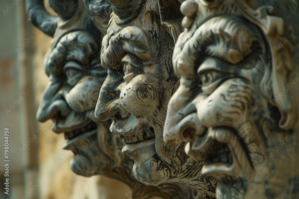 horrorart of three demons stone sculptures, gargoyle faces smiling, ancient architecture, photorealistic // ai-generated horrorart of three demons stone sculptures, gargoyle faces smiling, ancient architecture, photorealistic // ai-generated
