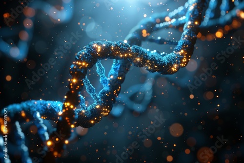 Detailed 3d dna double helix structure on dark blue background - genetic information carrier image © polack
