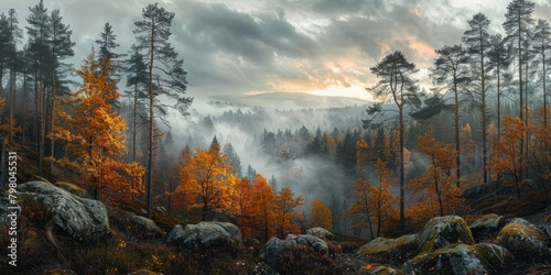 Breathtaking view of the forest in autumn in the mountains