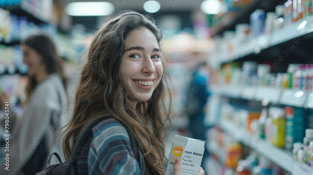 Smiling Woman Shopping at Supermarket
