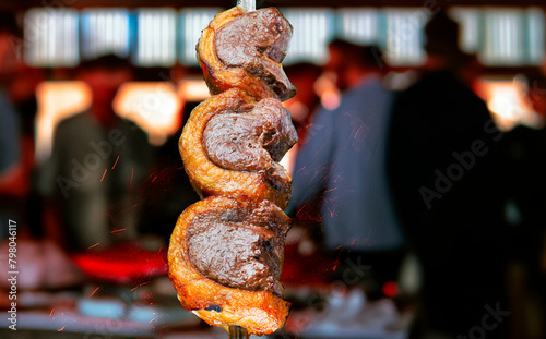 Steak rotisserie at the steakhouse, sliced picanha, Picanha © lcrribeiro33@gmail