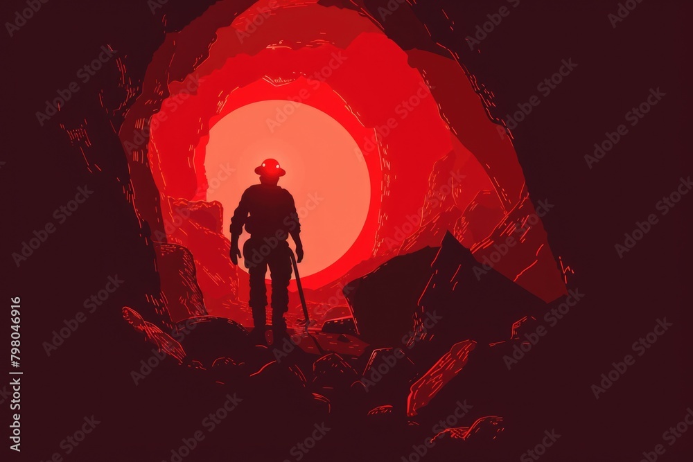 Fototapeta premium A man standing in front of a red traffic light. Suitable for traffic safety concepts