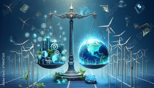 Abstract Scales Depicting Renewable Energy Revenue Potential in Photo Realism - Adobe Stock Concept