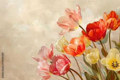 Close up on pale tulip border painting graphics blossom. #798047549