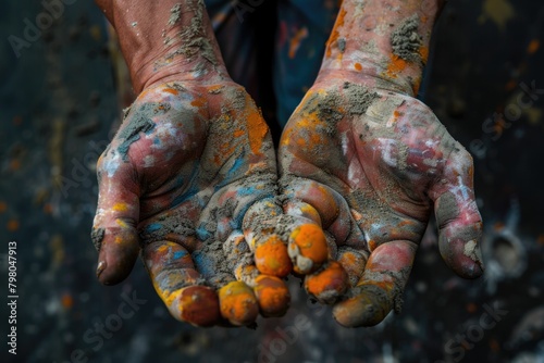 Close-up of hands covered in colorful paint, perfect for art and creativity concepts