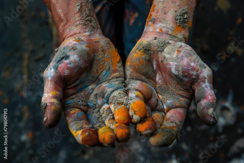 Close-up of hands covered in colorful paint, perfect for art and creativity concepts © Fotograf