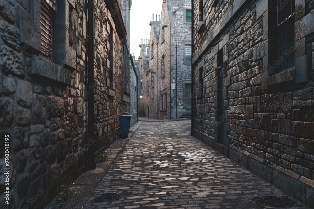 A picturesque cobblestone street with a charming clock tower in the background. Suitable for travel and historical concepts