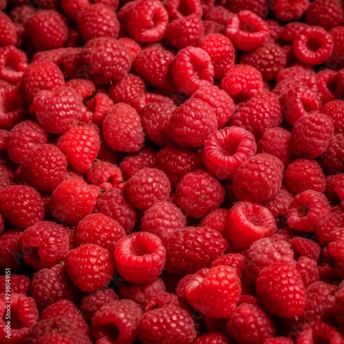 Close-up of fresh, ripe raspberries filling the frame