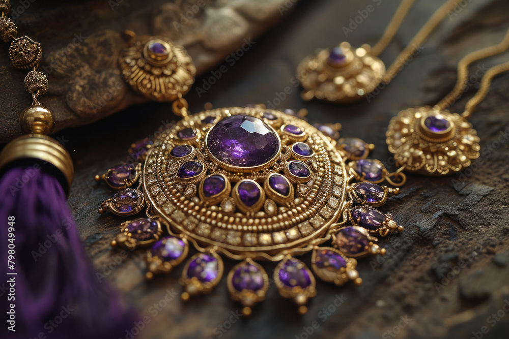 gold necklace and earring
