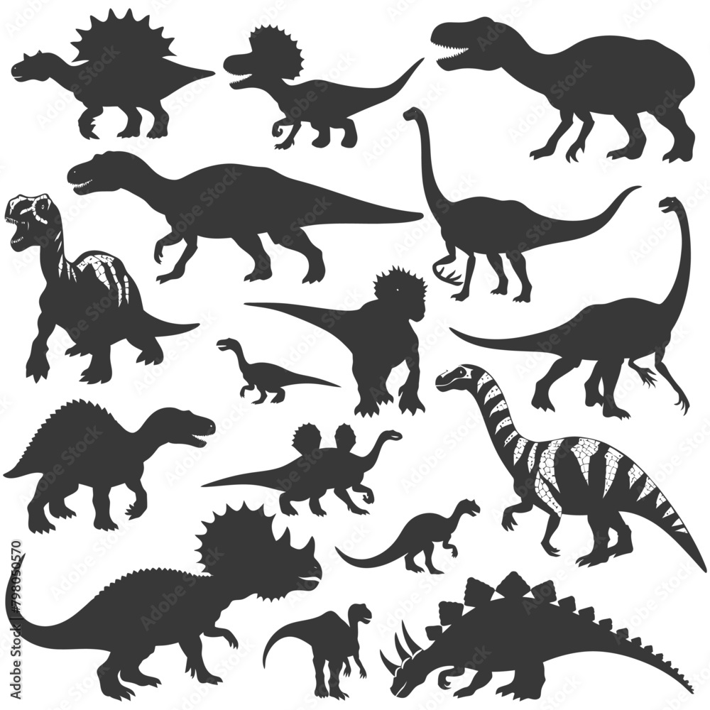 Silhouette Prehistoric Dinosaur Various black color only