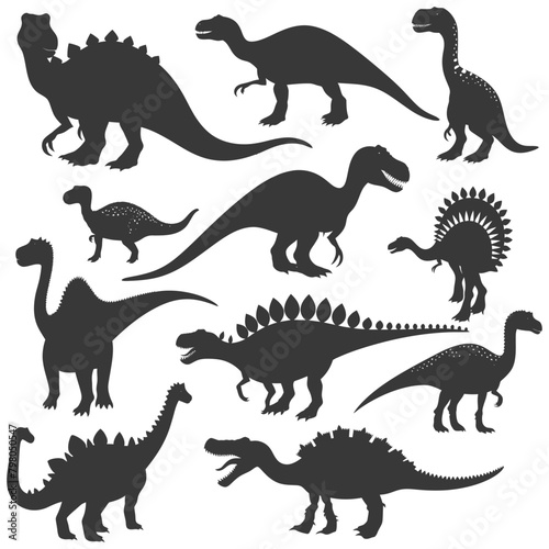 Silhouette Prehistoric Dinosaur Various black color only