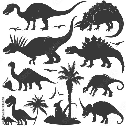 Silhouette Prehistoric Dinosaur Various black color only